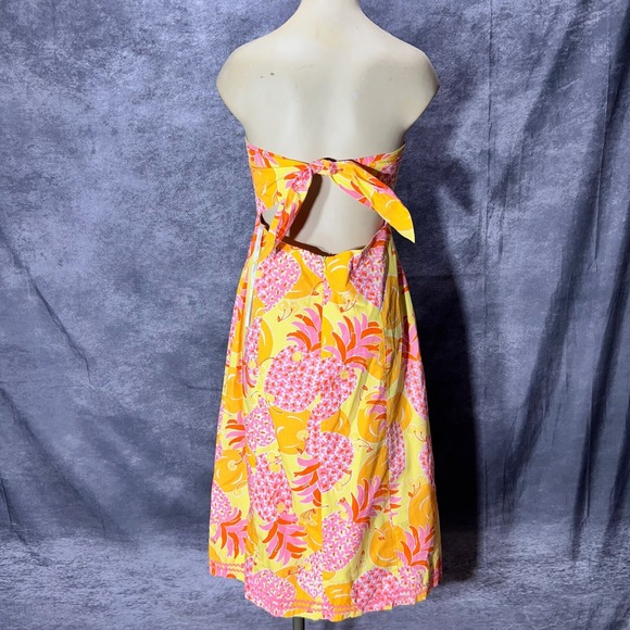 VTG Lilly Pulitzer Sabrina Strapless Dress Size 10 Yellow Pineapples Tie Back - Picture 8 of 11